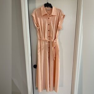 Calvin Klein 16W Plus-size Orange and White Gingham Button Down Maxi Dress